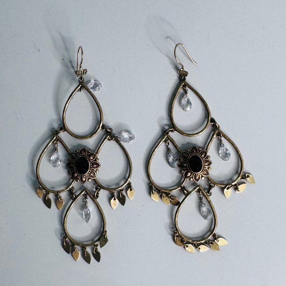 Juicy Couture Vintage Drop Earrings Gold Tone Crystal Chandelier Ornate RARE
